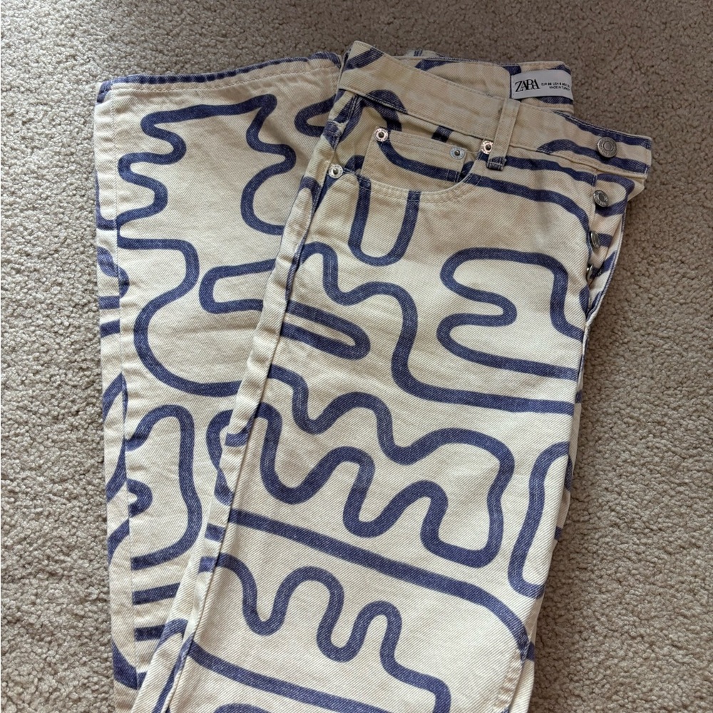 Zara Cream and Blue Artistic Jeans